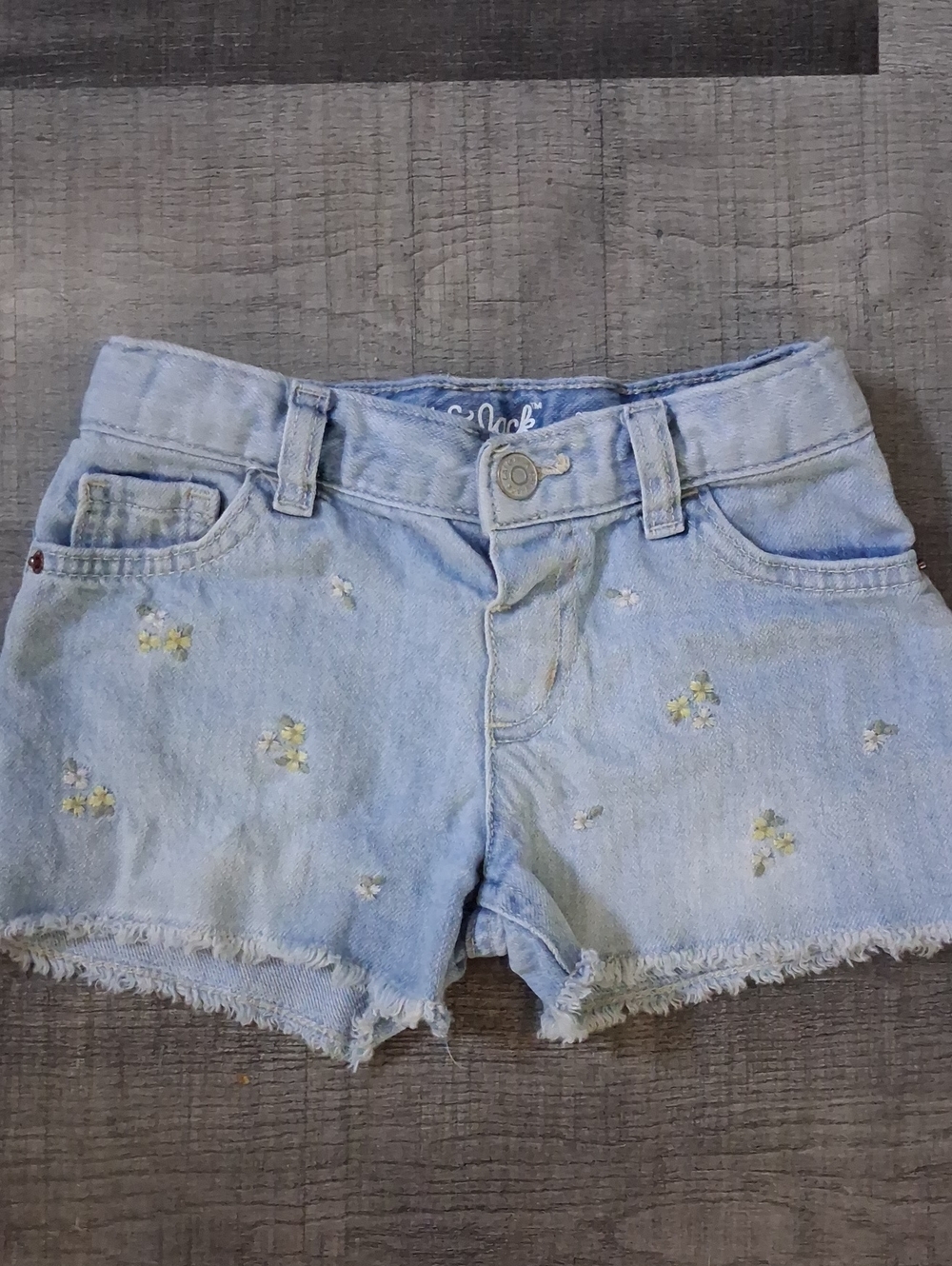 Cat & Jack Light Blue Denim Shorts with Yellow Floral Embroidery
